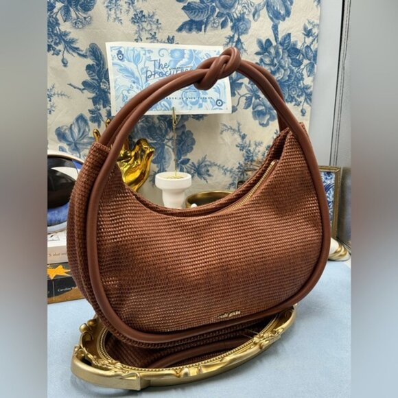 🆕 CULT GAIA 🧿 NWOT Zena Raffia Circular Knotted Shoulder Bag, Woven Brown - Picture 3 of 16